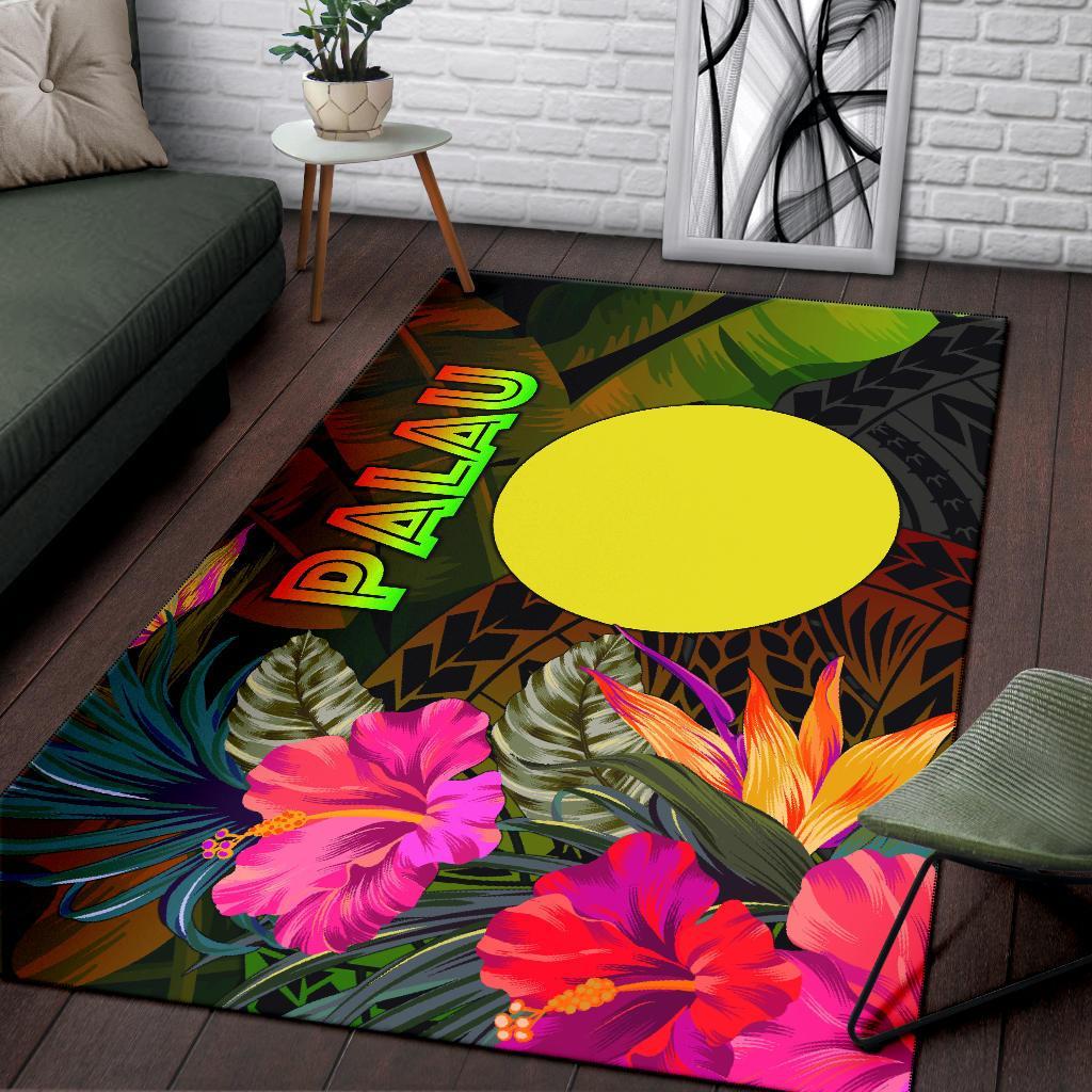 Palau Polynesian Area Rug - Hibiscus and Banana Leaves