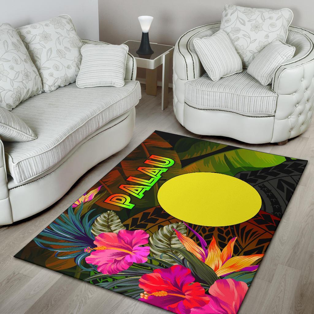 Palau Polynesian Area Rug - Hibiscus and Banana Leaves
