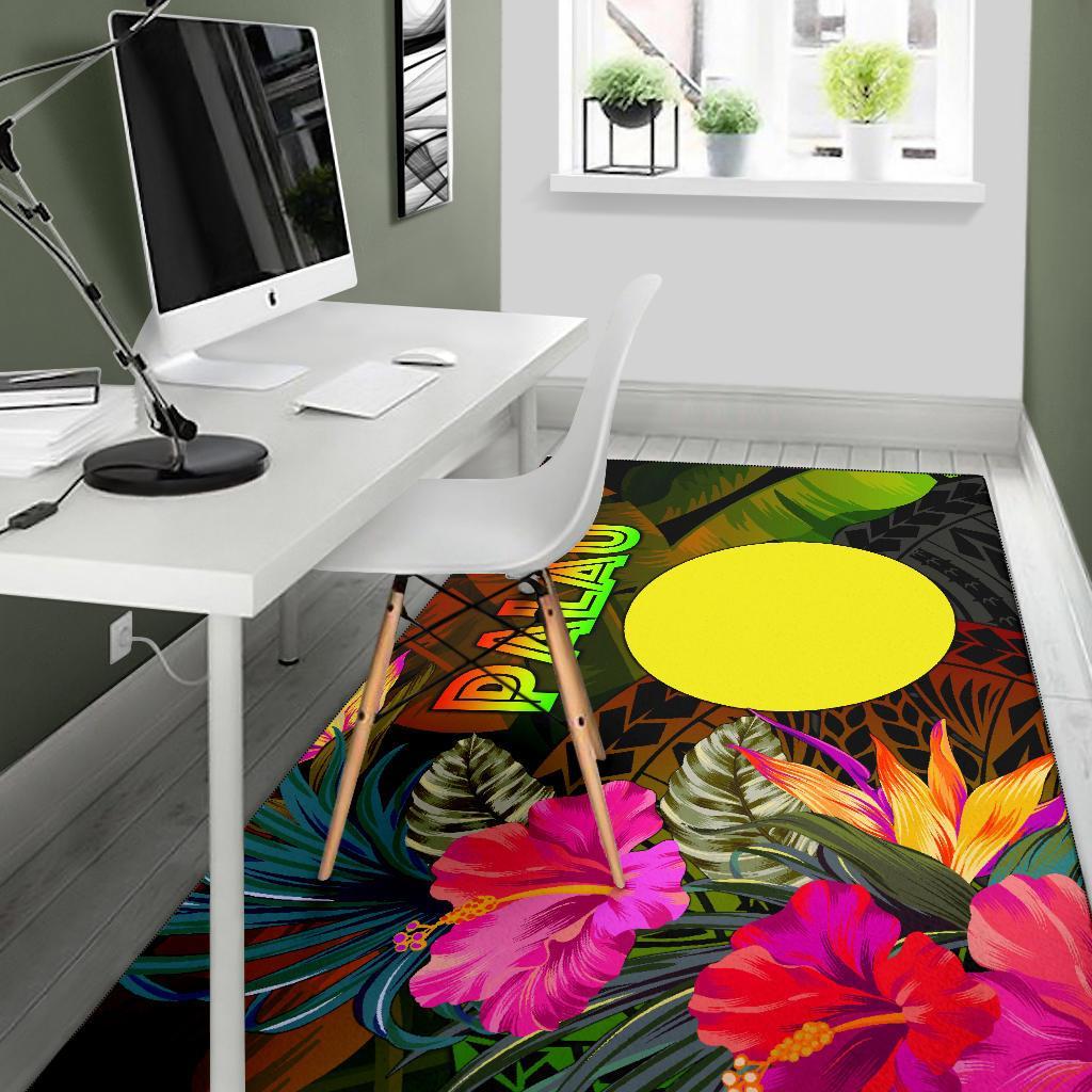 Palau Polynesian Area Rug - Hibiscus and Banana Leaves