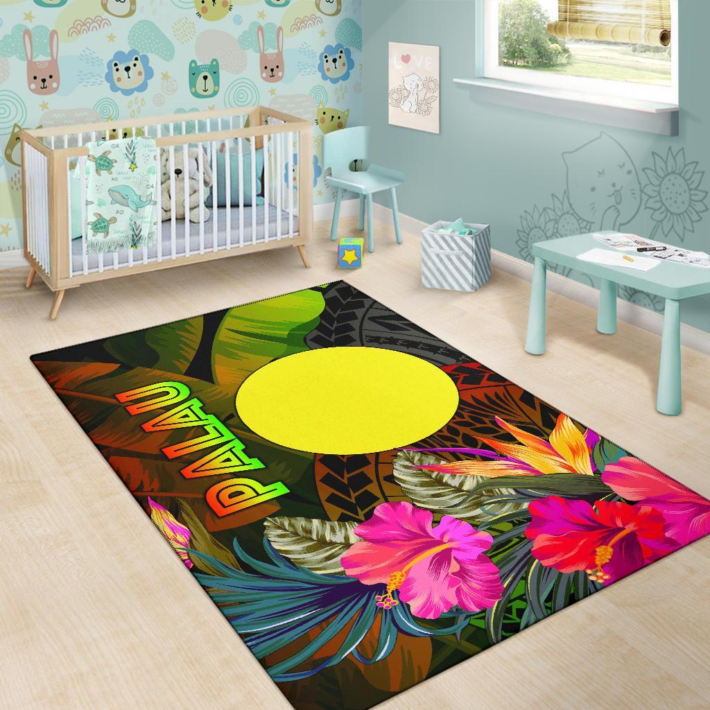 Palau Polynesian Area Rug - Hibiscus and Banana Leaves