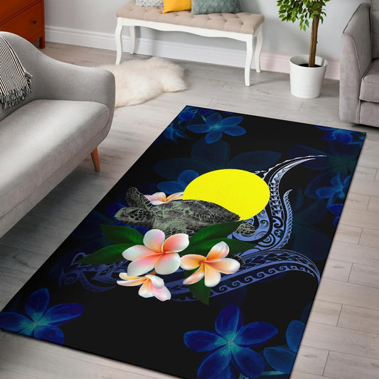 Palau Polynesian Area Rug - Turtle With Plumeria Flowers