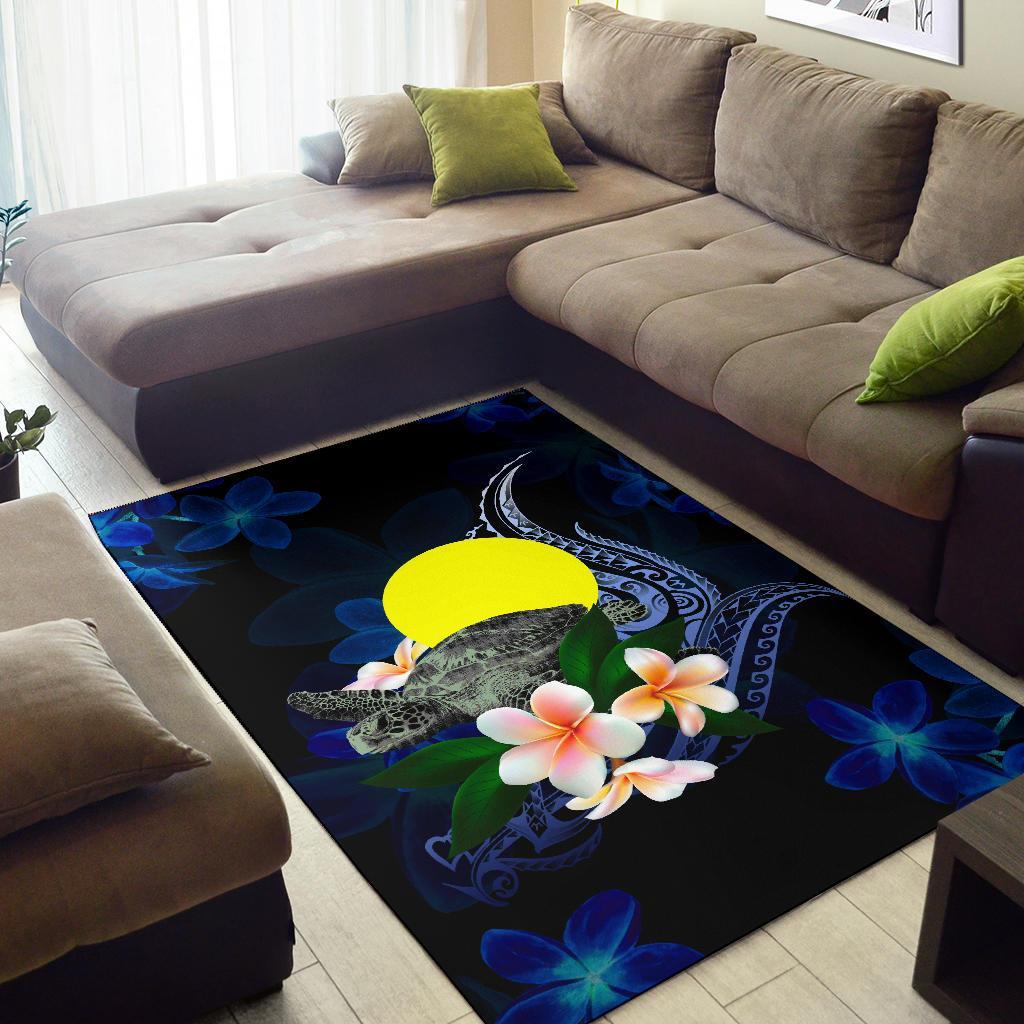 Palau Polynesian Area Rug - Turtle With Plumeria Flowers