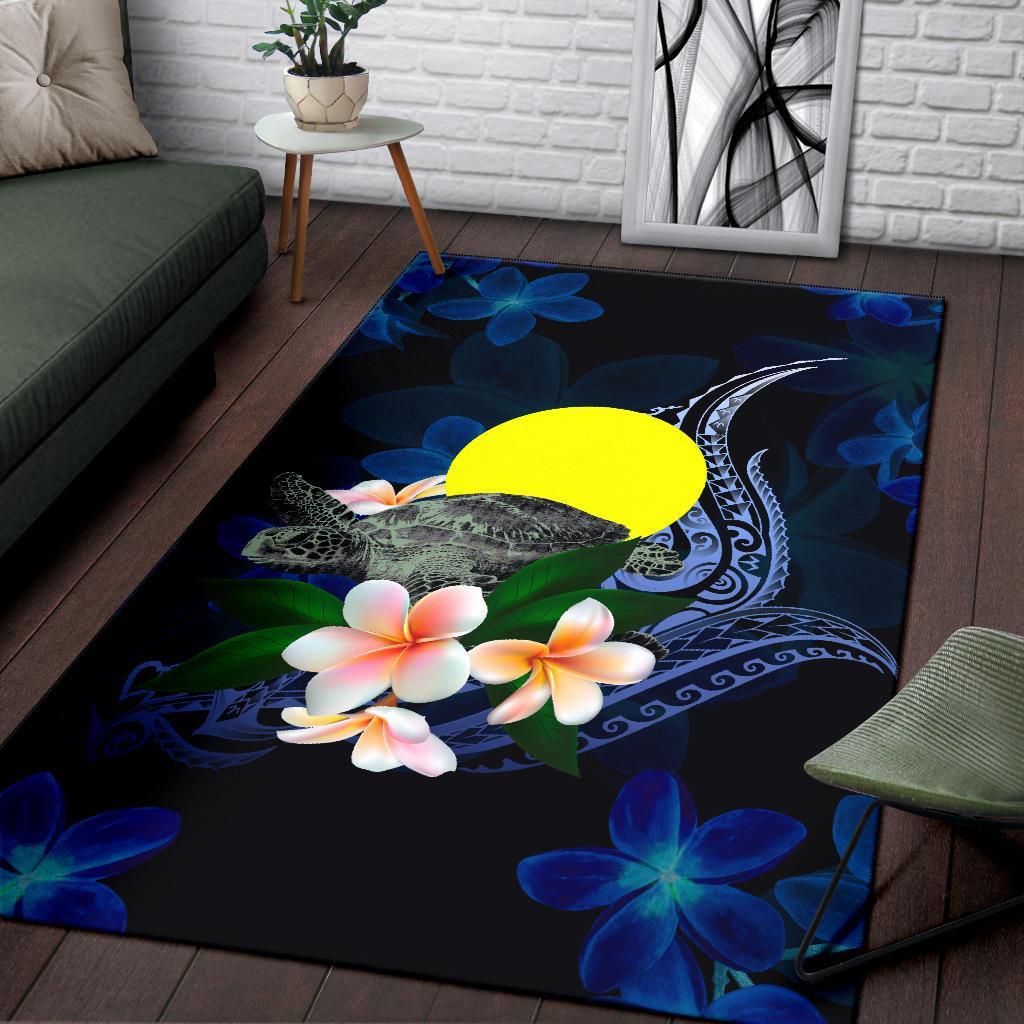 Palau Polynesian Area Rug - Turtle With Plumeria Flowers