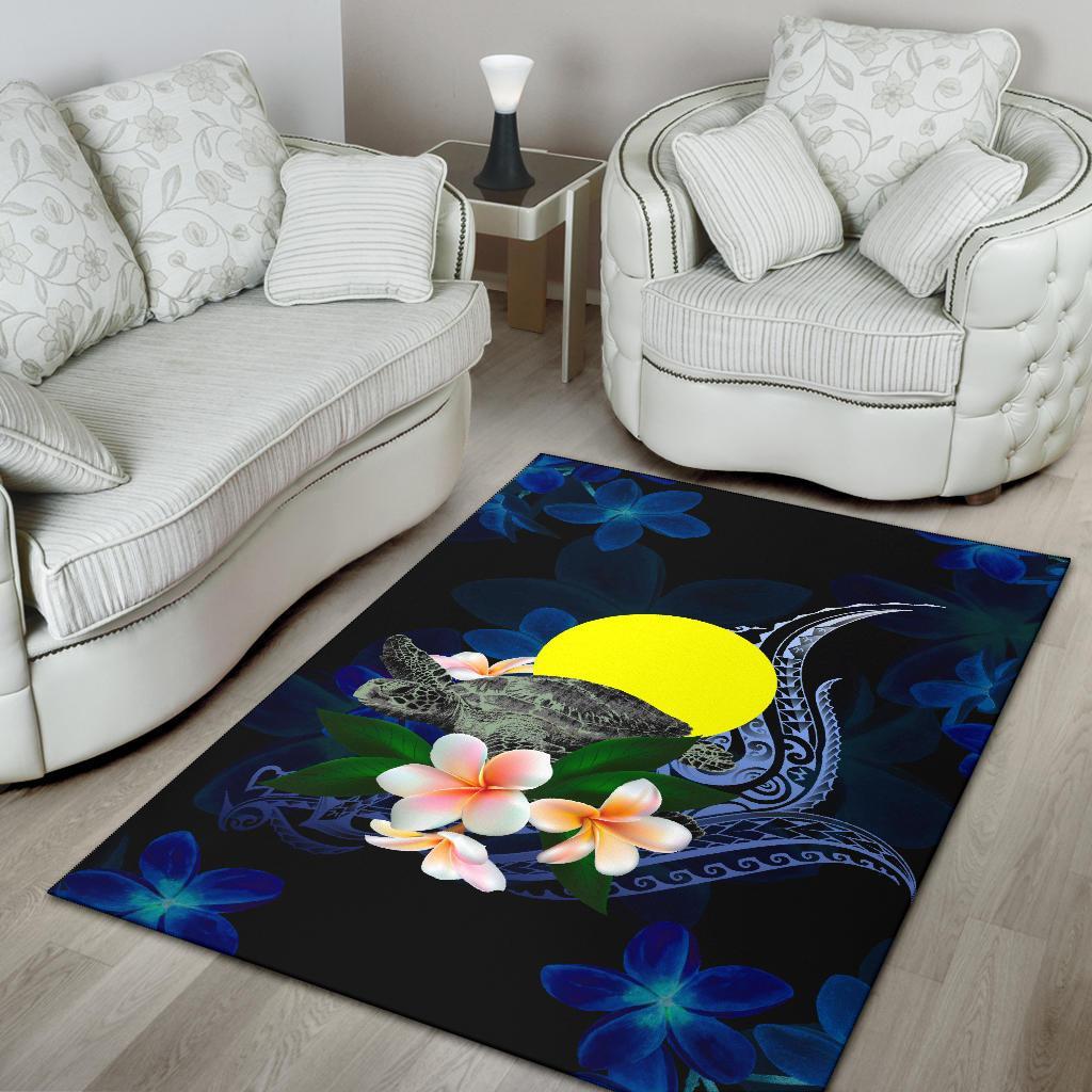 Palau Polynesian Area Rug - Turtle With Plumeria Flowers