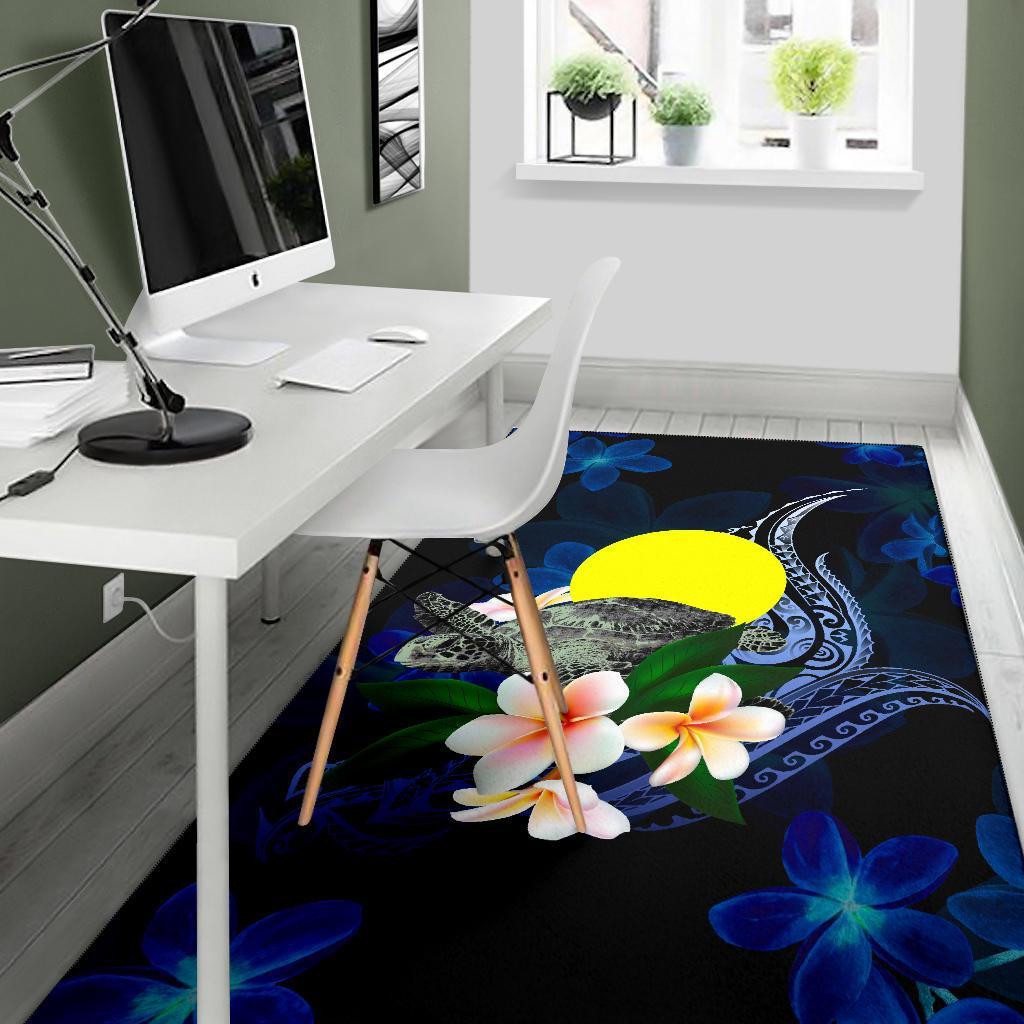 Palau Polynesian Area Rug - Turtle With Plumeria Flowers