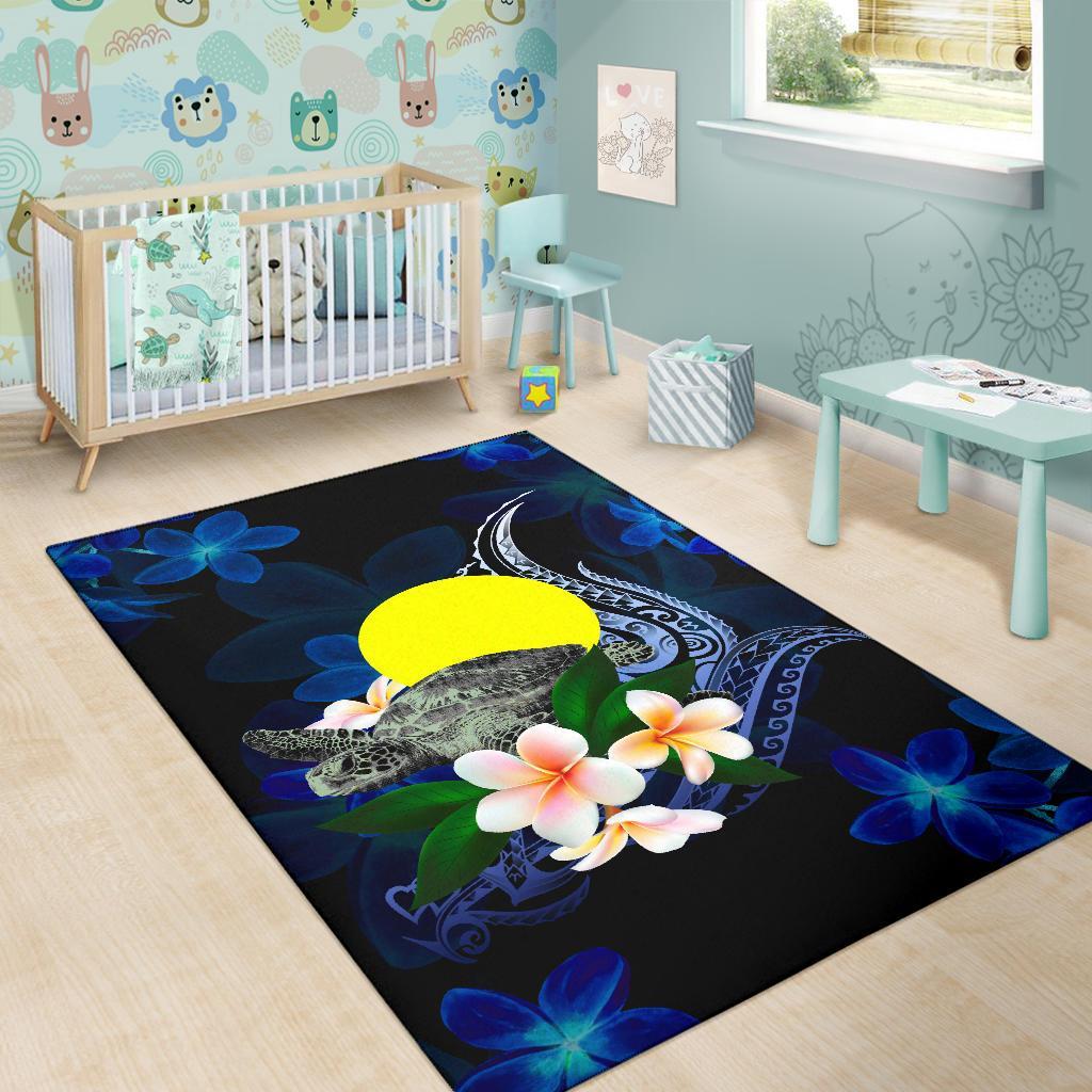 Palau Polynesian Area Rug - Turtle With Plumeria Flowers