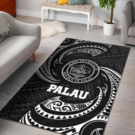 Palau Polynesian Area Rug - White Tribal Wave