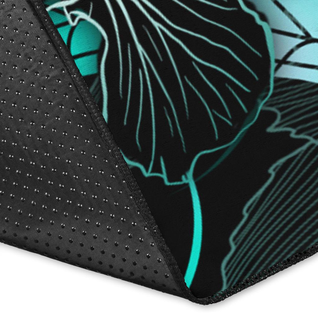 Palau Polynesian Area Rugs - Turtle With Blooming Hibiscus Turquoise