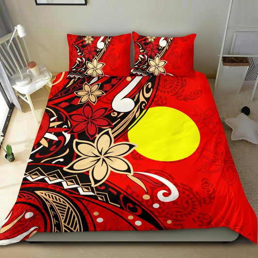 Palau Polynesian Bedding Set - Tribal Flower With Special Turtles Red Color