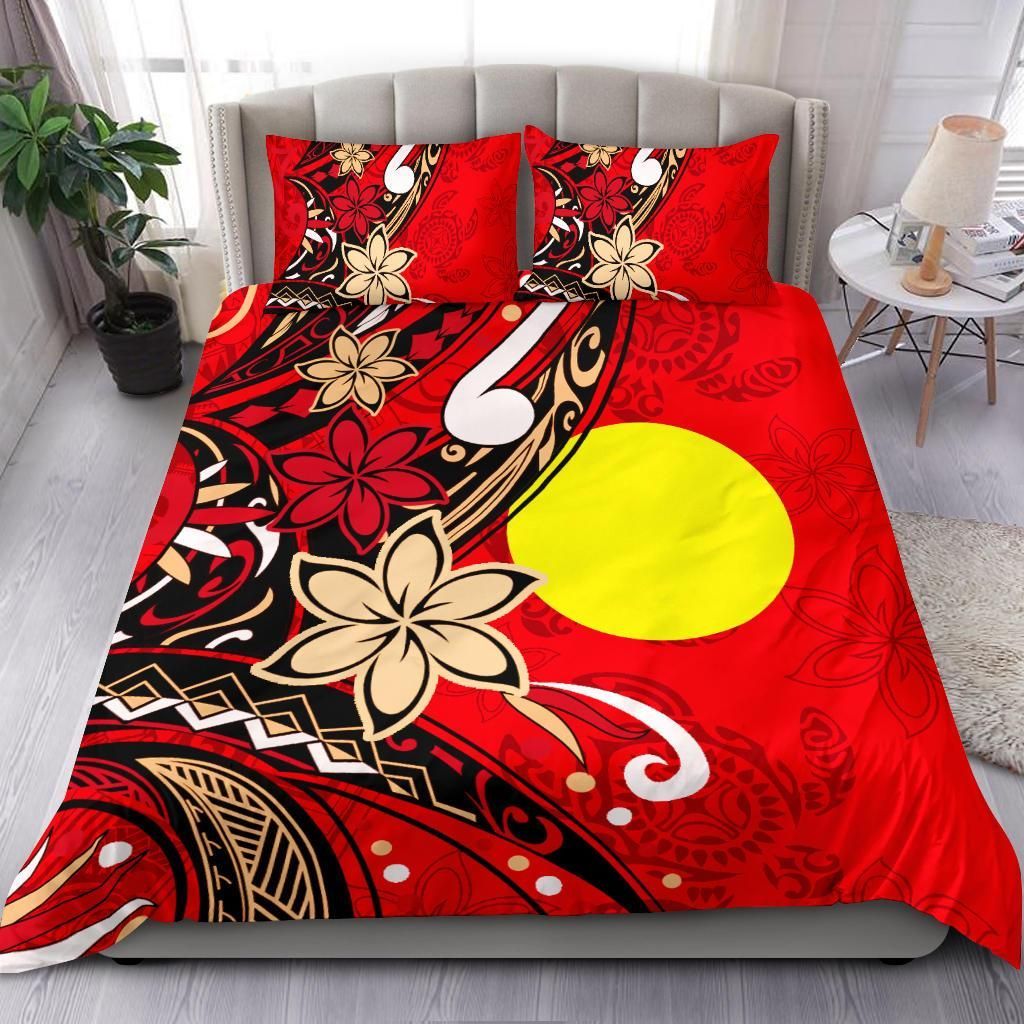 Palau Polynesian Bedding Set - Tribal Flower With Special Turtles Red Color