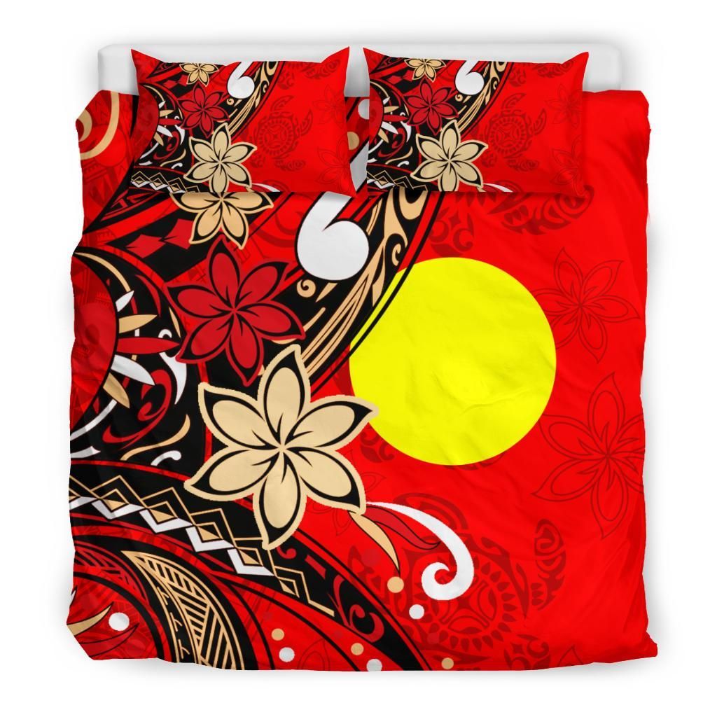 Palau Polynesian Bedding Set - Tribal Flower With Special Turtles Red Color