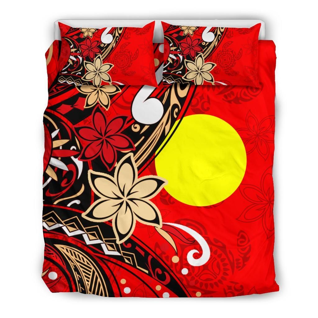 Palau Polynesian Bedding Set - Tribal Flower With Special Turtles Red Color