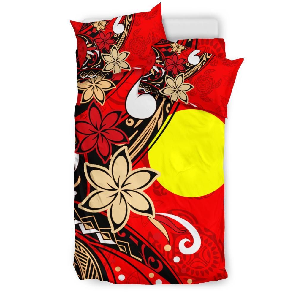 Palau Polynesian Bedding Set - Tribal Flower With Special Turtles Red Color
