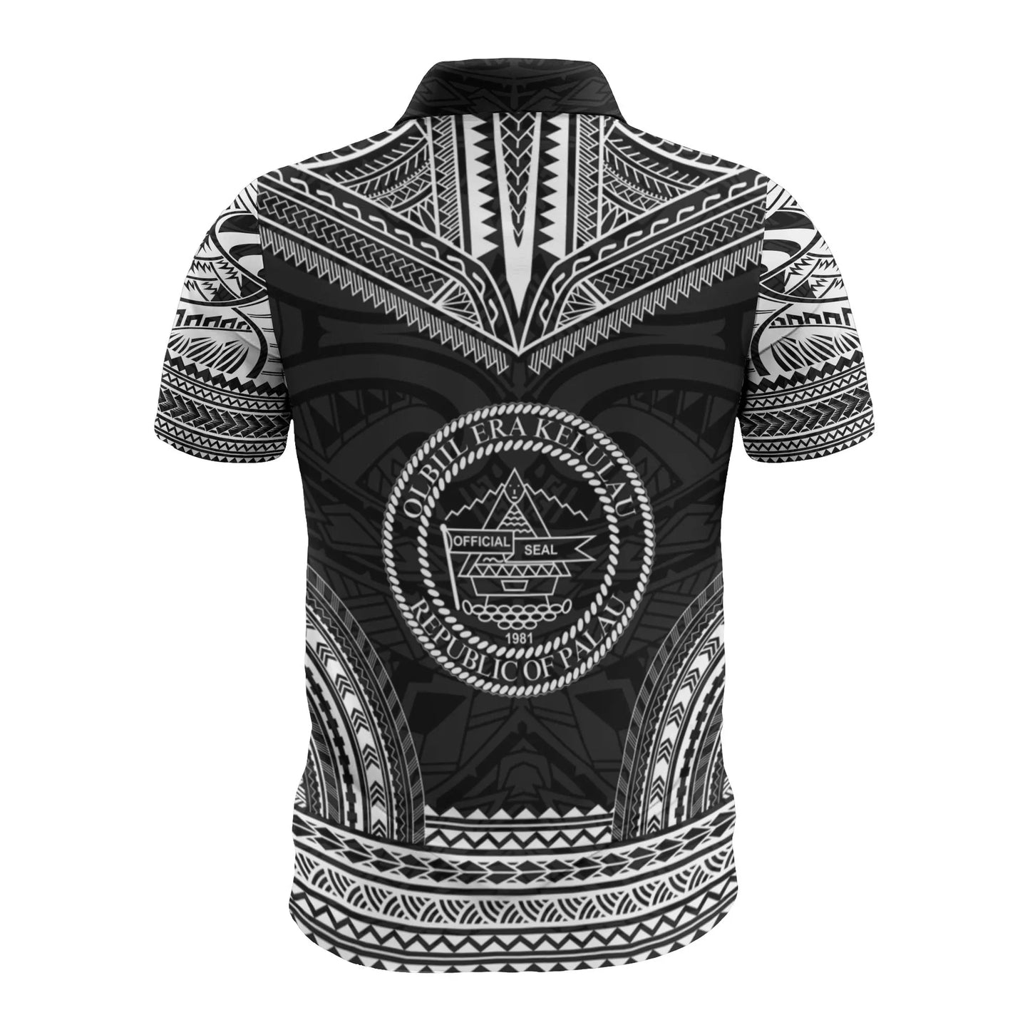 Palau Custom Personalised Polo Shirt - Palau Seal Polynesian Chief Tattoo Black Version