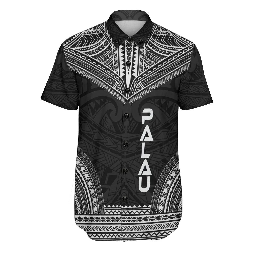 Palau Polynesian Chief Short Sleeve Shirt - Black Version