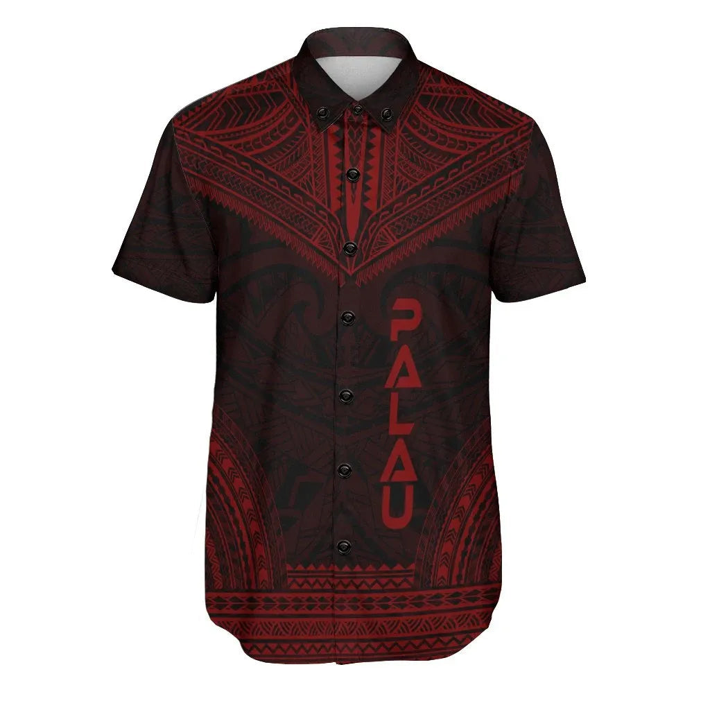 Palau Polynesian Chief Short Sleeve Shirt - Red Version