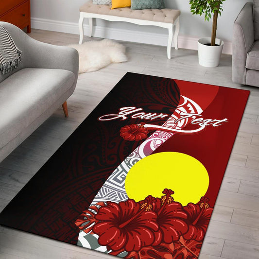 Palau Polynesian Custom Personalised Area Rug - Coat Of Arm With Hibiscus