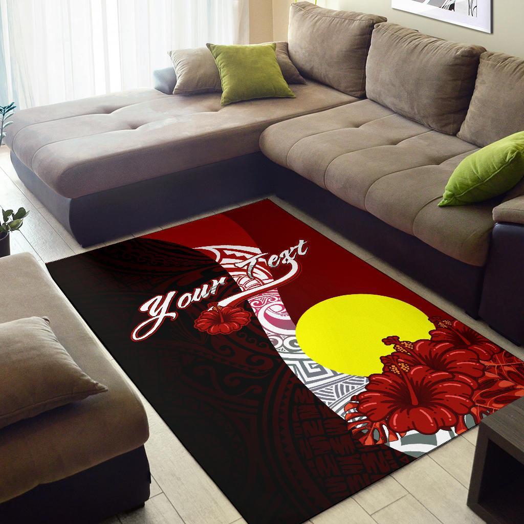 Palau Polynesian Custom Personalised Area Rug - Coat Of Arm With Hibiscus