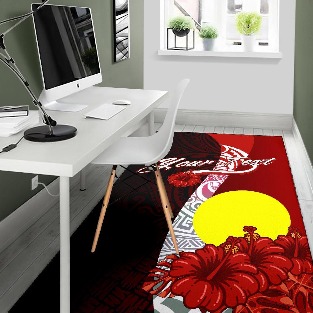 Palau Polynesian Custom Personalised Area Rug - Coat Of Arm With Hibiscus
