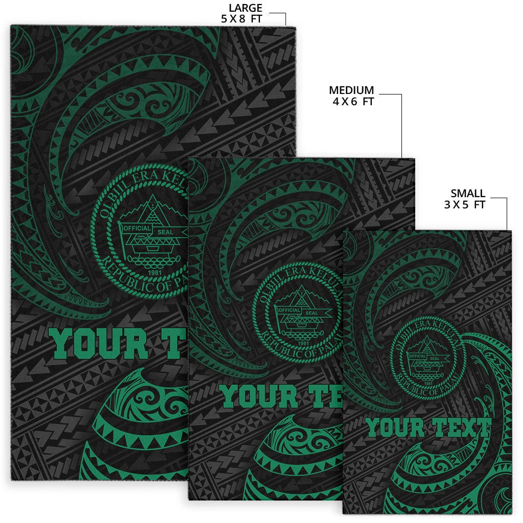Palau Polynesian Custom Personalised Area Rug - Green Tribal Wave