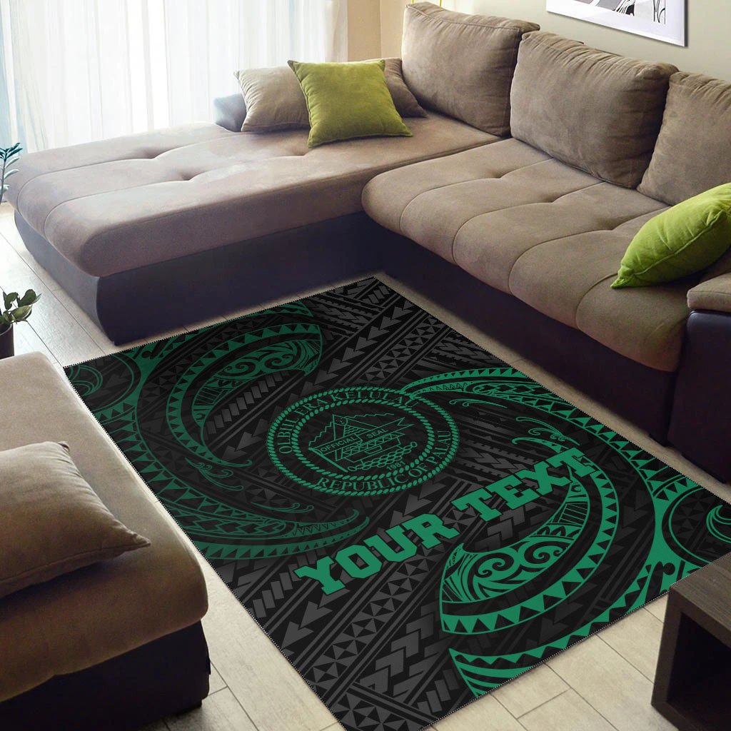 Palau Polynesian Custom Personalised Area Rug - Green Tribal Wave