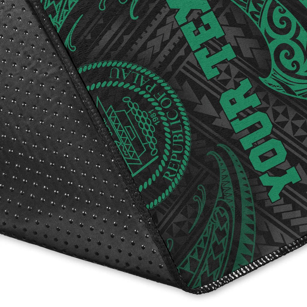Palau Polynesian Custom Personalised Area Rug - Green Tribal Wave