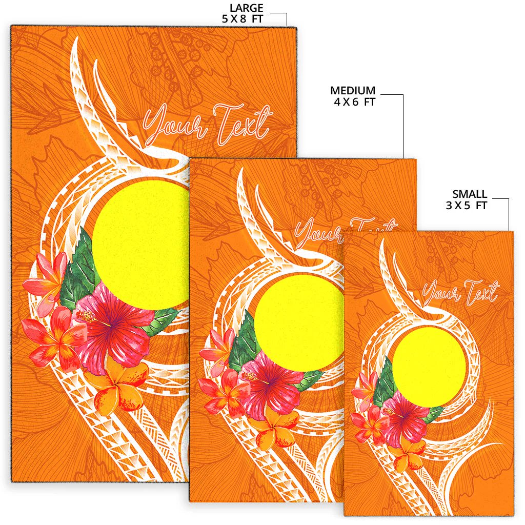 Palau Polynesian Custom Personalised Area Rug - Orange Floral With Seal
