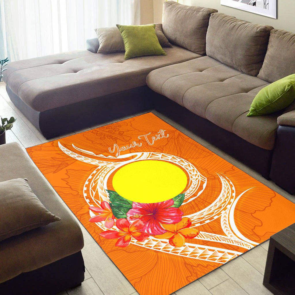 Palau Polynesian Custom Personalised Area Rug - Orange Floral With Seal
