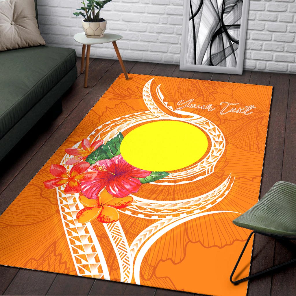 Palau Polynesian Custom Personalised Area Rug - Orange Floral With Seal