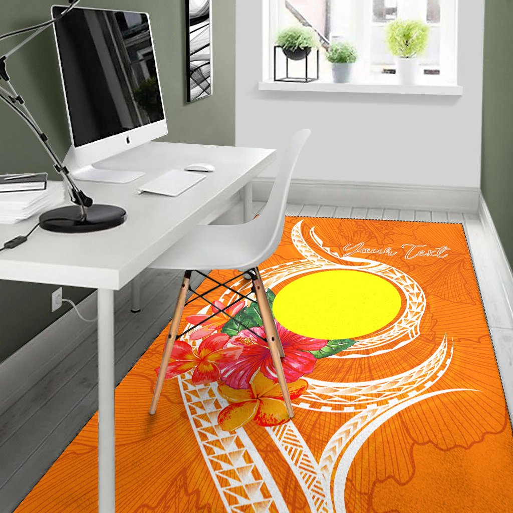 Palau Polynesian Custom Personalised Area Rug - Orange Floral With Seal