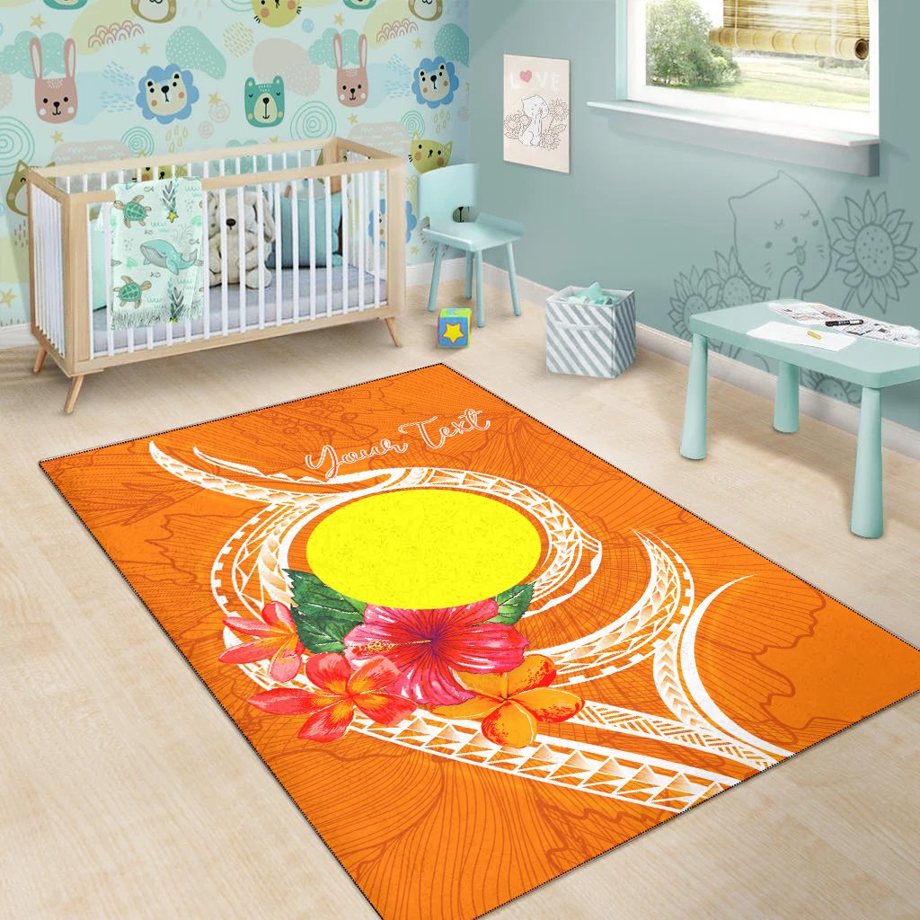 Palau Polynesian Custom Personalised Area Rug - Orange Floral With Seal