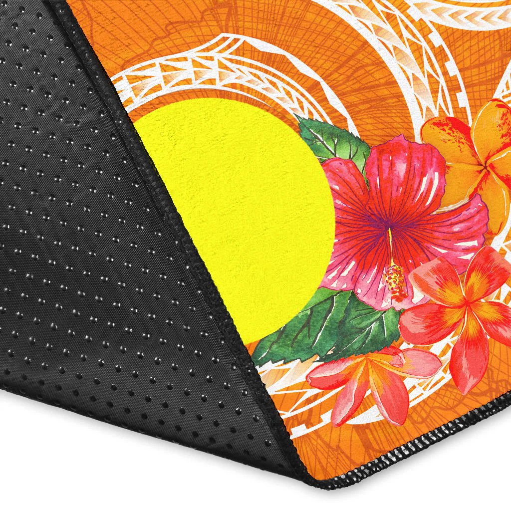 Palau Polynesian Custom Personalised Area Rug - Orange Floral With Seal