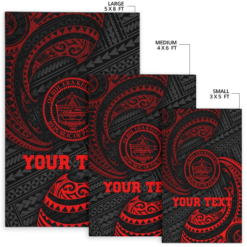 Palau Polynesian Custom Personalised Area Rug - Red Tribal Wave