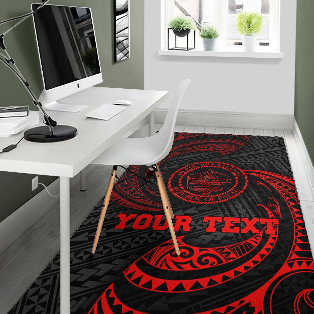 Palau Polynesian Custom Personalised Area Rug - Red Tribal Wave