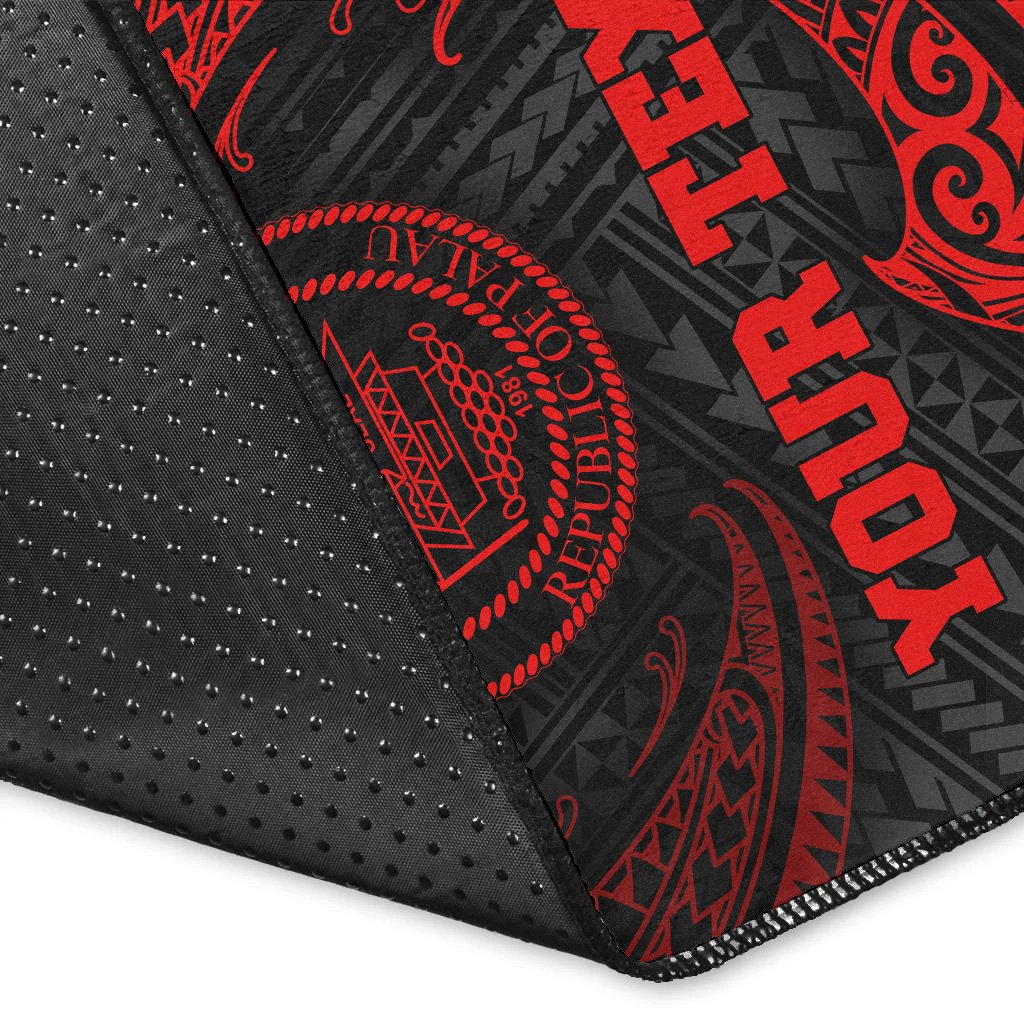 Palau Polynesian Custom Personalised Area Rug - Red Tribal Wave
