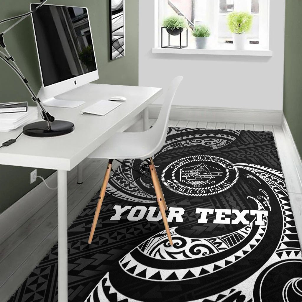 Palau Polynesian Custom Personalised Area Rug - White Tribal Wave