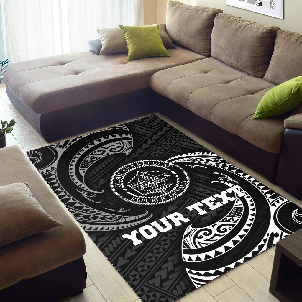 Palau Polynesian Custom Personalised Area Rug - White Tribal Wave