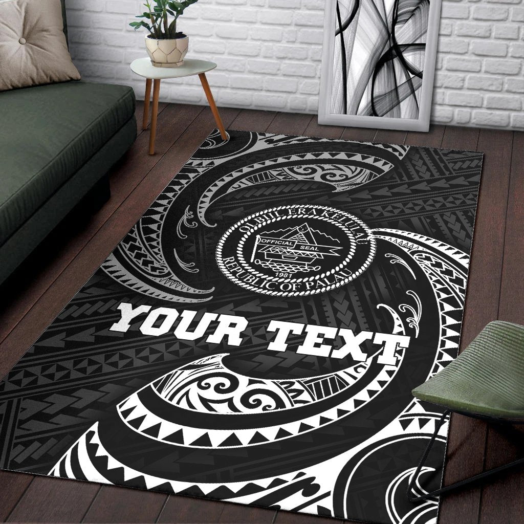 Palau Polynesian Custom Personalised Area Rug - White Tribal Wave