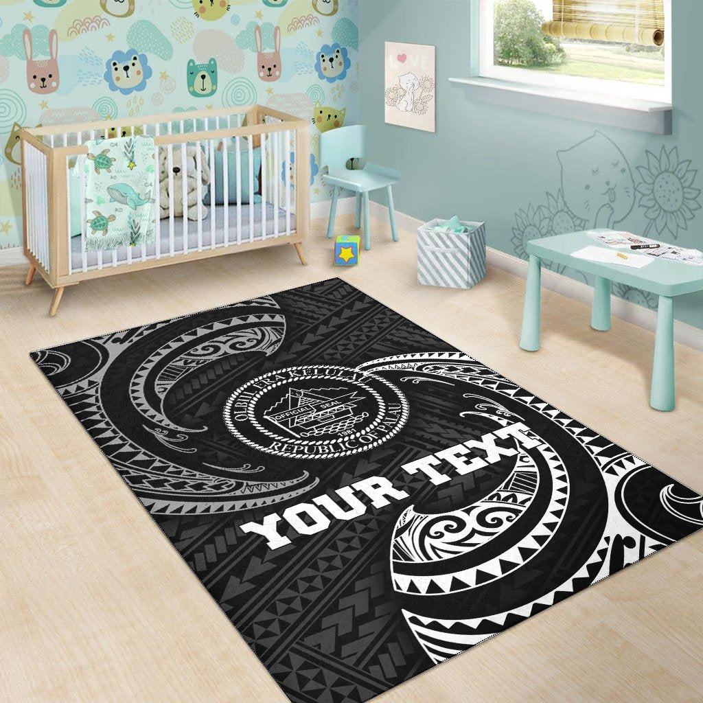 Palau Polynesian Custom Personalised Area Rug - White Tribal Wave