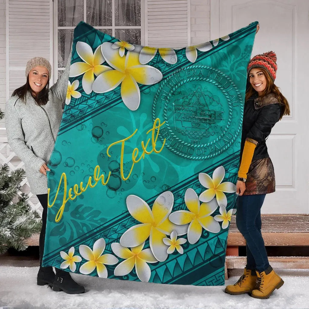 Palau Polynesian Custom Personalised Blanket - Plumeria With Blue Ocean