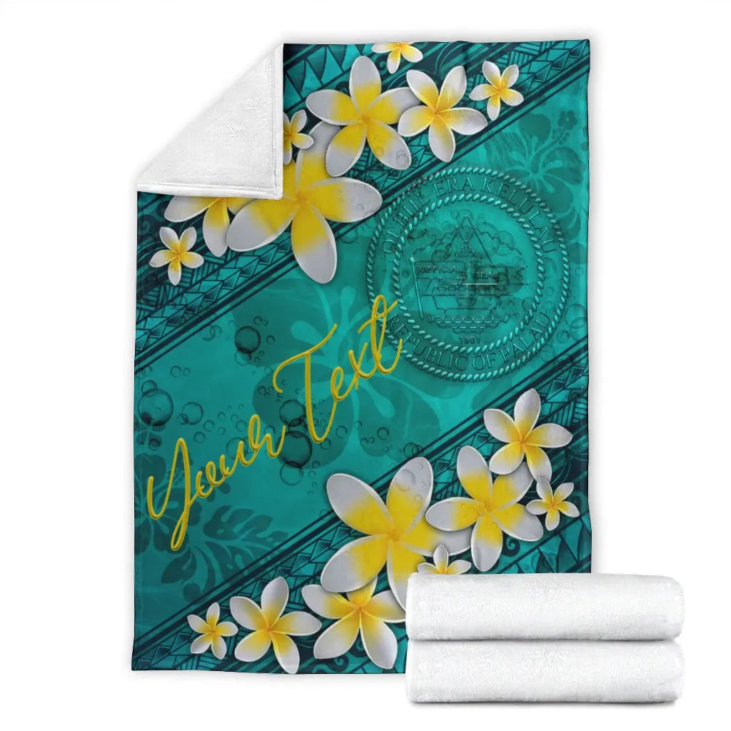 Palau Polynesian Custom Personalised Blanket - Plumeria With Blue Ocean