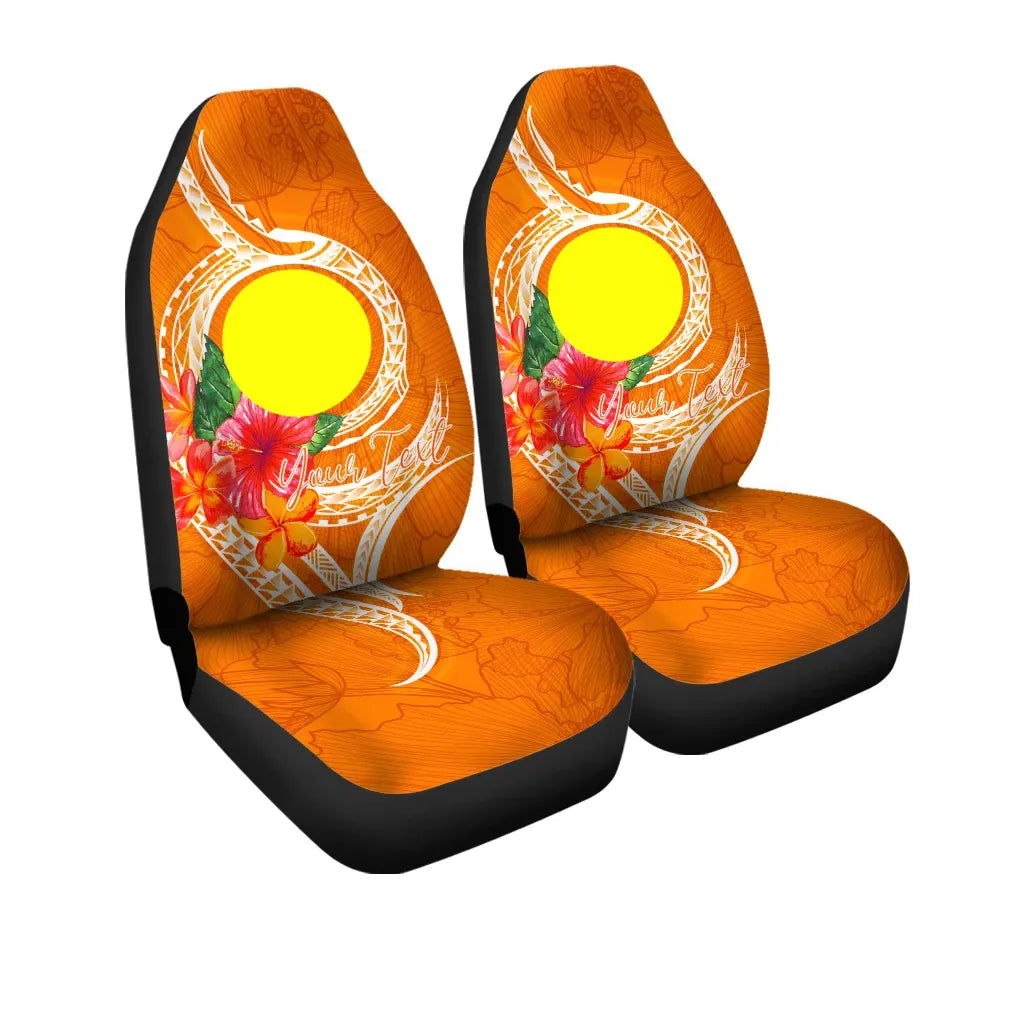 Palau Polynesian Custom Personalised Car Seat Covers - Orange Floral With Seal
