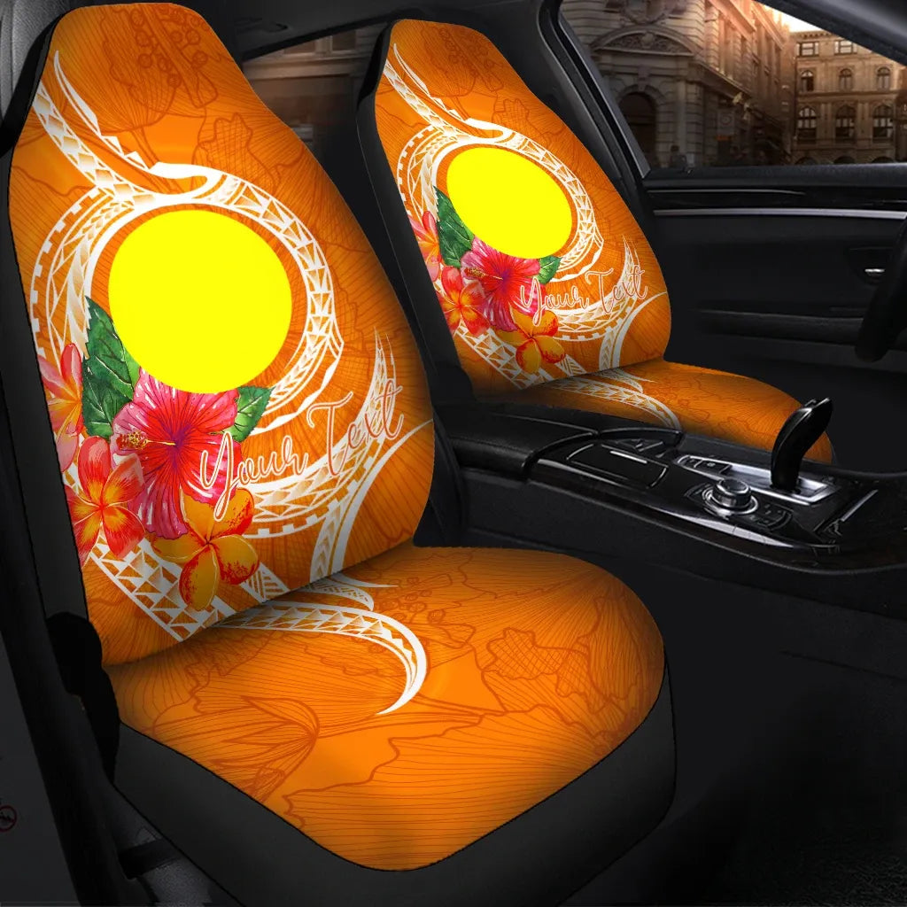 Palau Polynesian Custom Personalised Car Seat Covers - Orange Floral With Seal