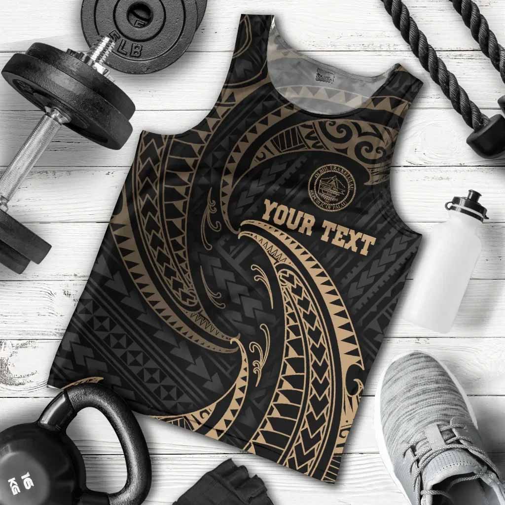 Palau Polynesian Custom Personalised Men Tank Top - Gold Tribal Wave