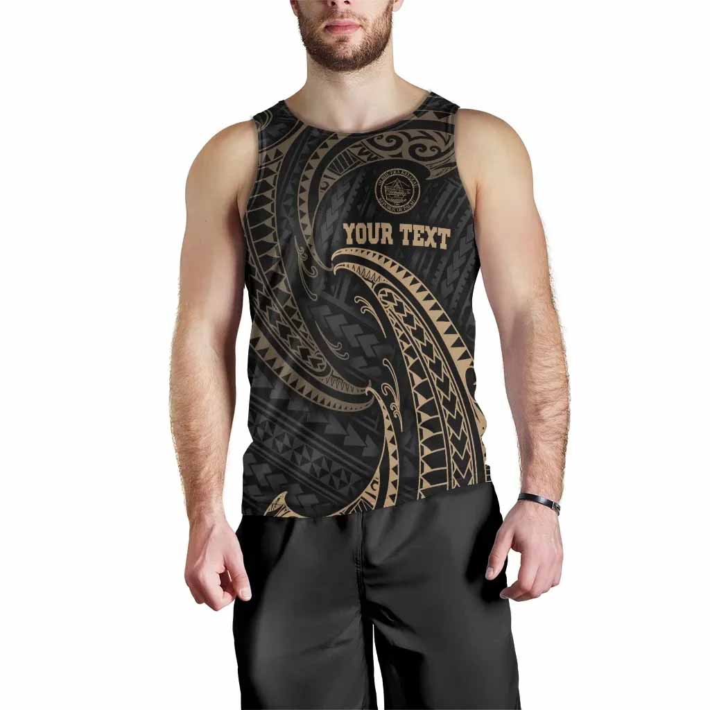 Palau Polynesian Custom Personalised Men Tank Top - Gold Tribal Wave