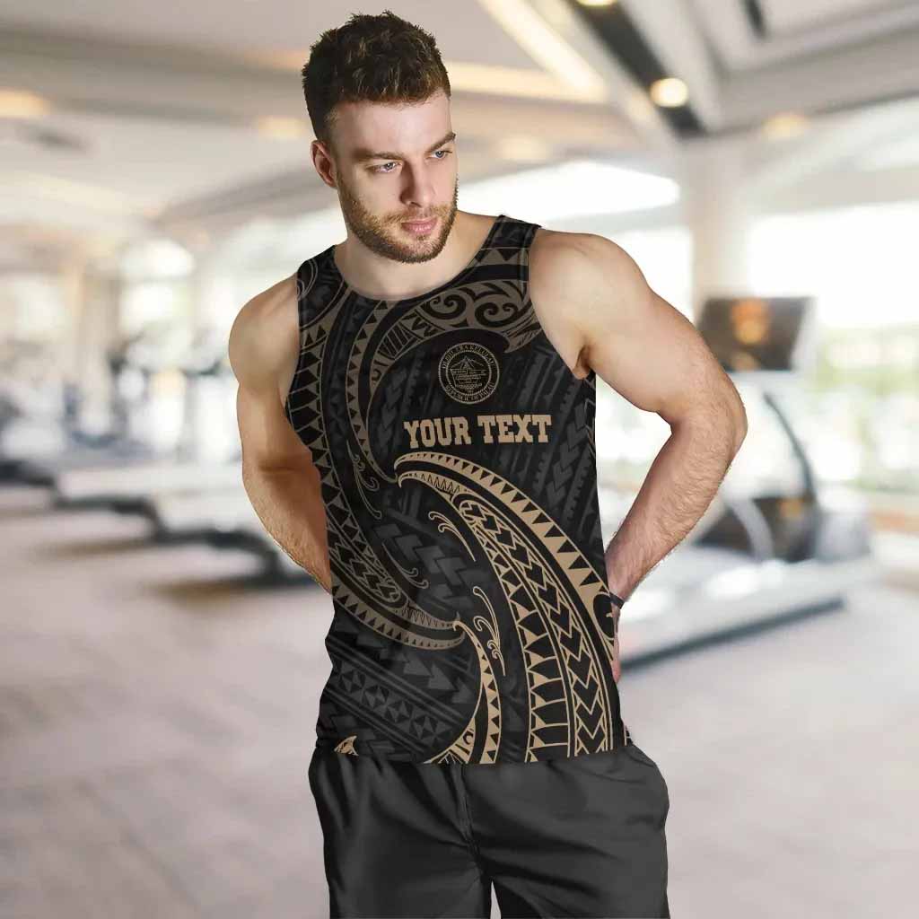 Palau Polynesian Custom Personalised Men Tank Top - Gold Tribal Wave