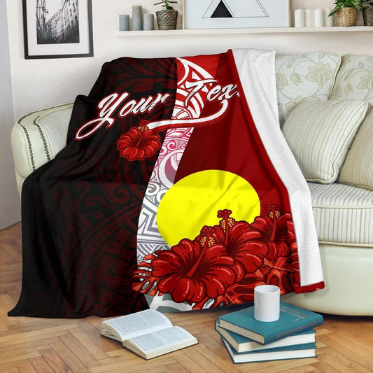 Palau Polynesian Custom Personalised Premium Blanket - Coat Of Arm With Hibiscus