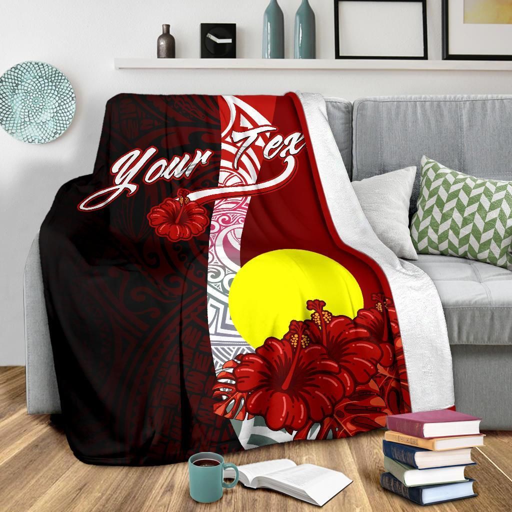 Palau Polynesian Custom Personalised Premium Blanket - Coat Of Arm With Hibiscus