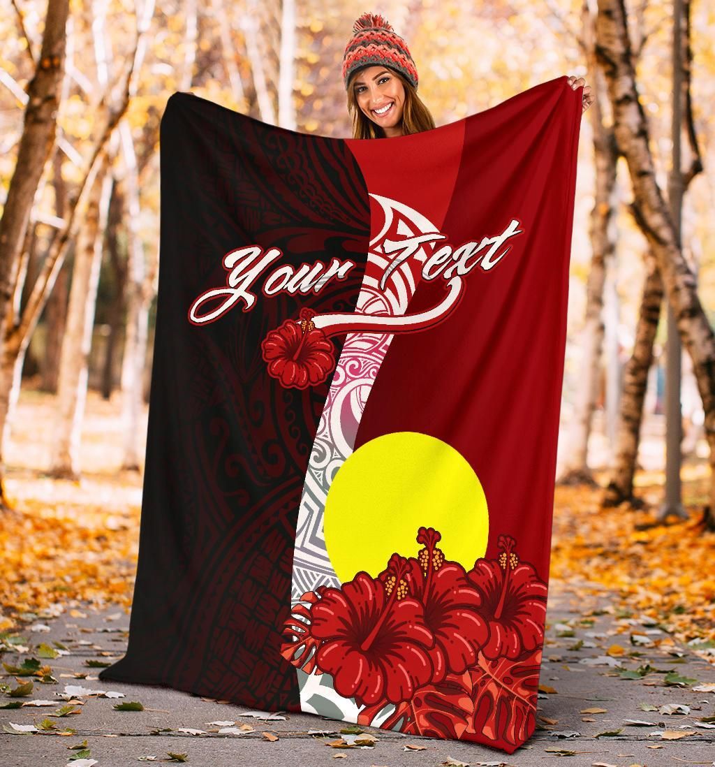 Palau Polynesian Custom Personalised Premium Blanket - Coat Of Arm With Hibiscus