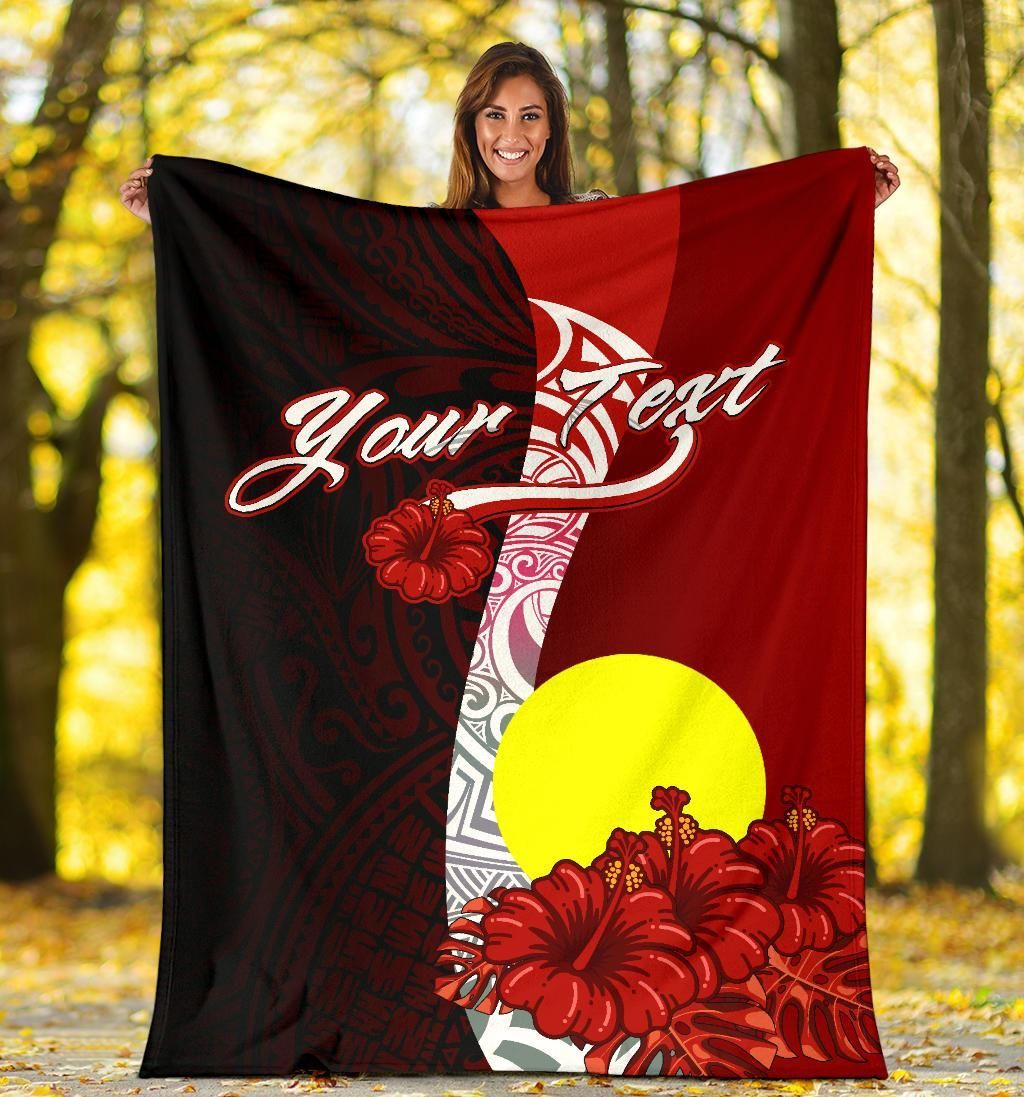 Palau Polynesian Custom Personalised Premium Blanket - Coat Of Arm With Hibiscus